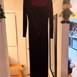 Xscape Burgundy Velvet Long Sleeve Dress